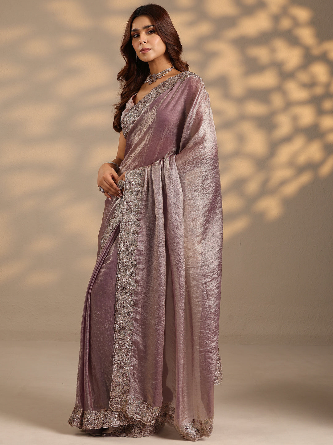  Lavender Solid Silk Blend Saree With Unstitched Blouse Piece 