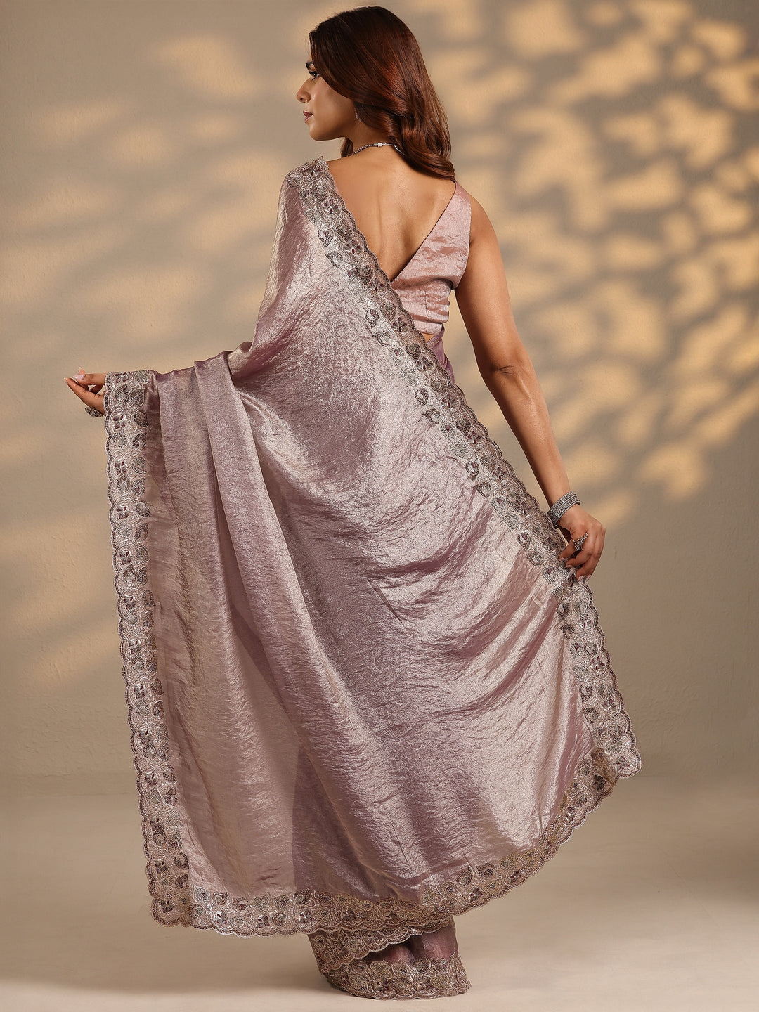  Lavender Solid Silk Blend Saree With Unstitched Blouse Piece 