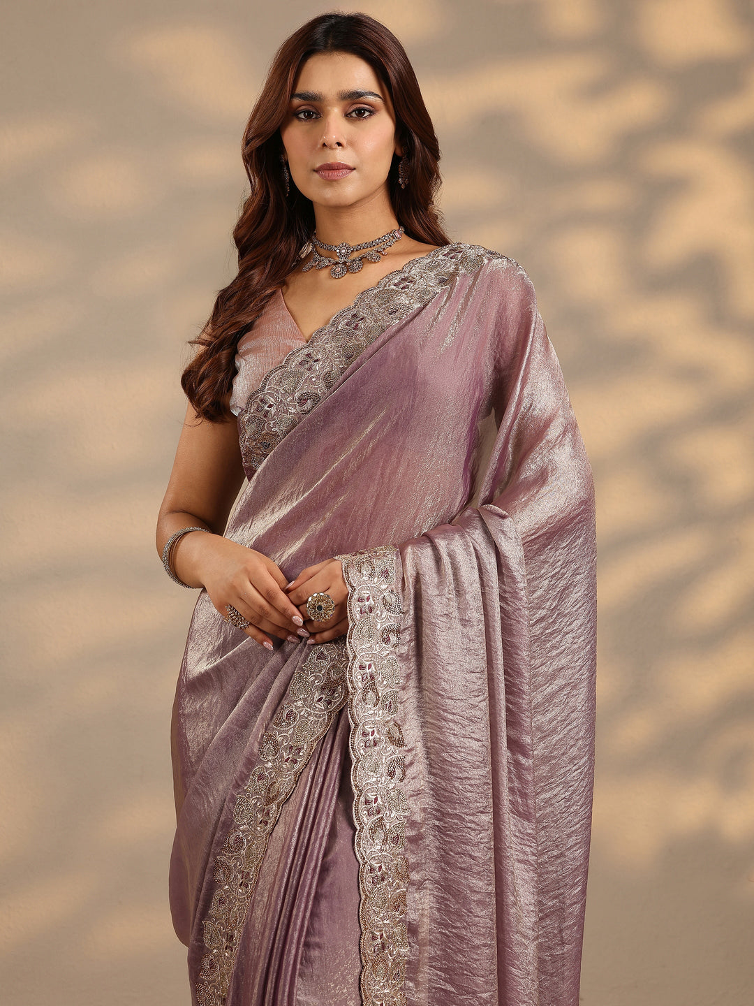  Lavender Solid Silk Blend Saree With Unstitched Blouse Piece 