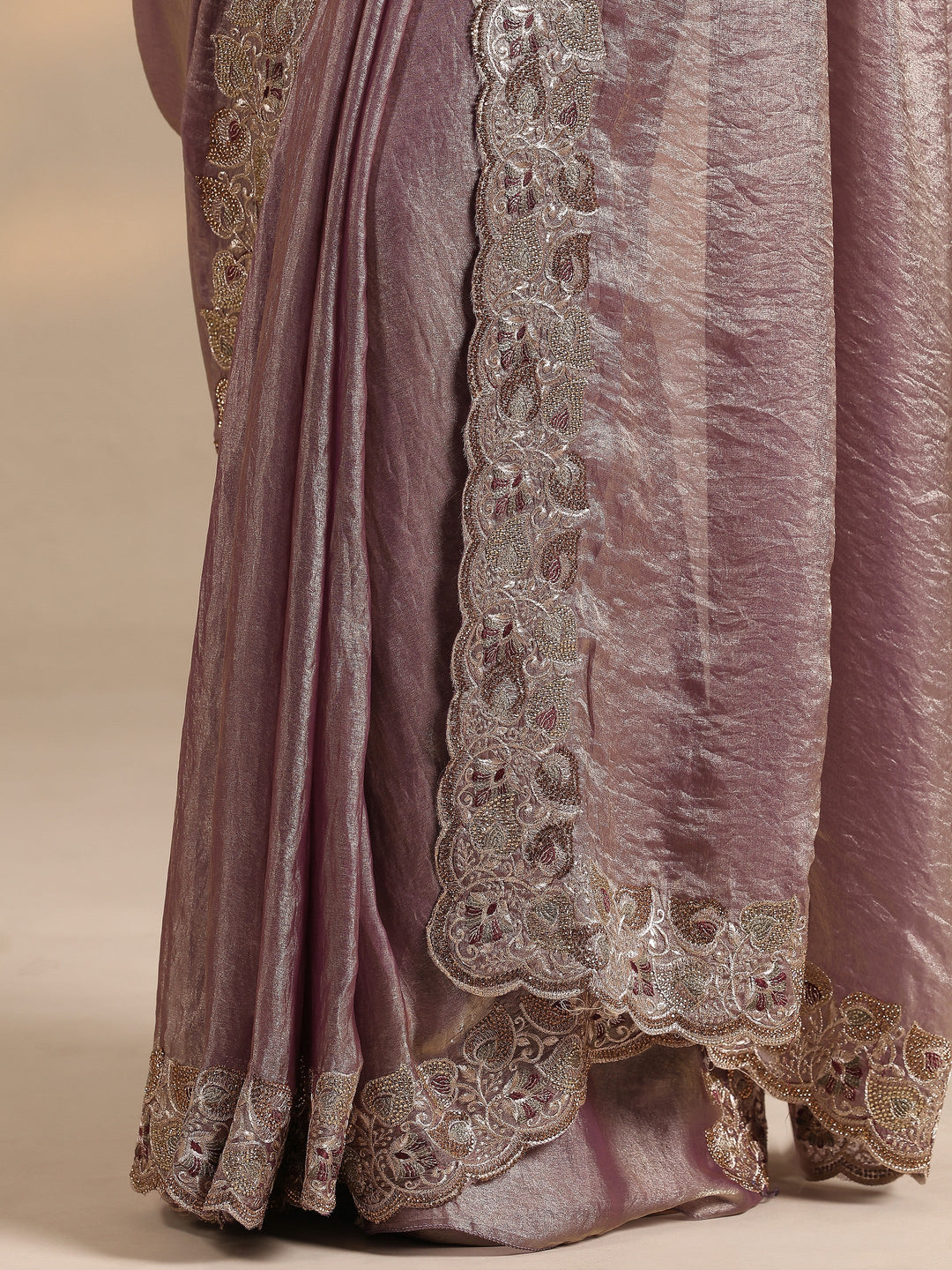  Lavender Solid Silk Blend Saree With Unstitched Blouse Piece 