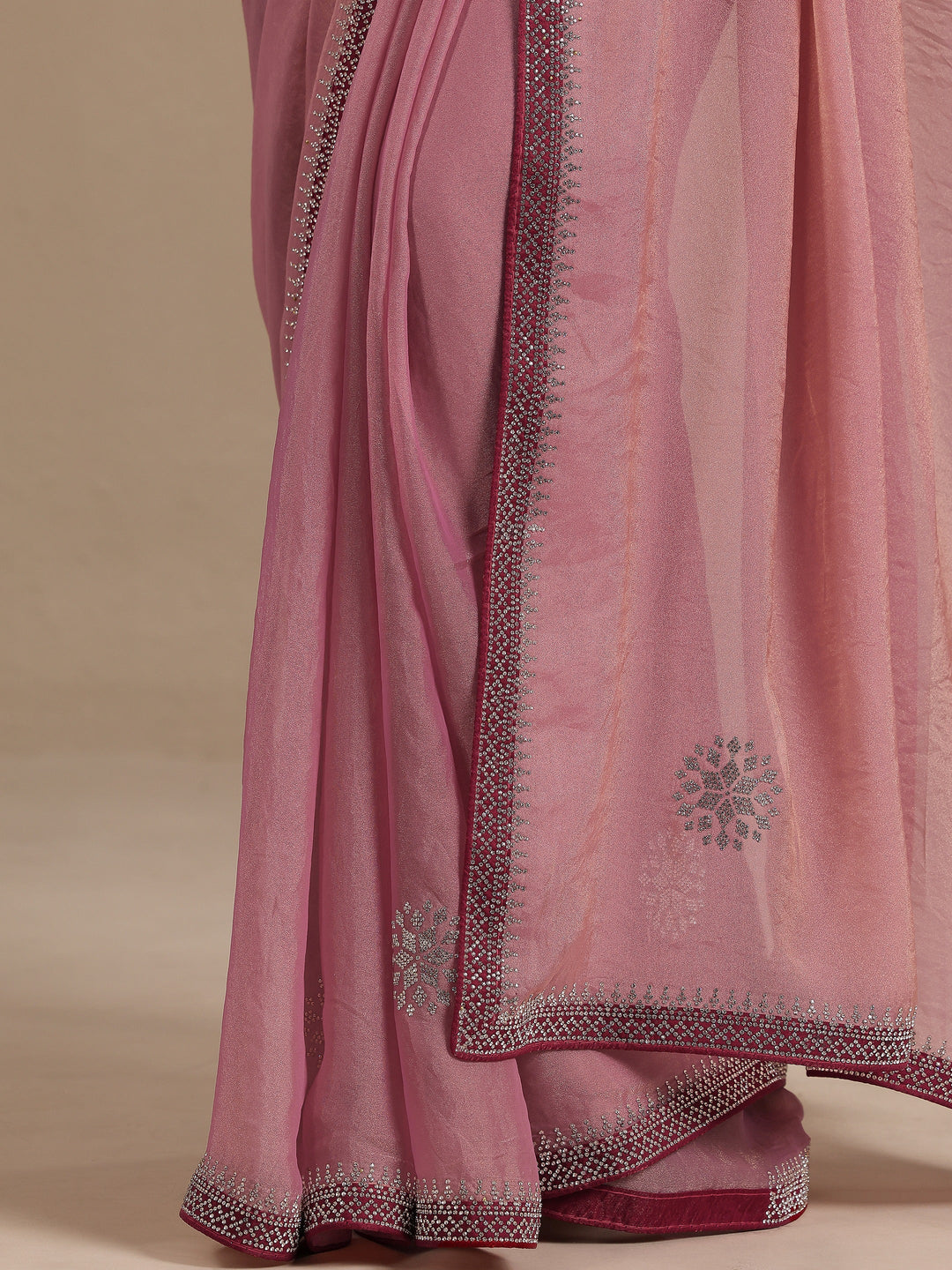  Pink Embellished Organza Saree With Unstitched Blouse Piece 