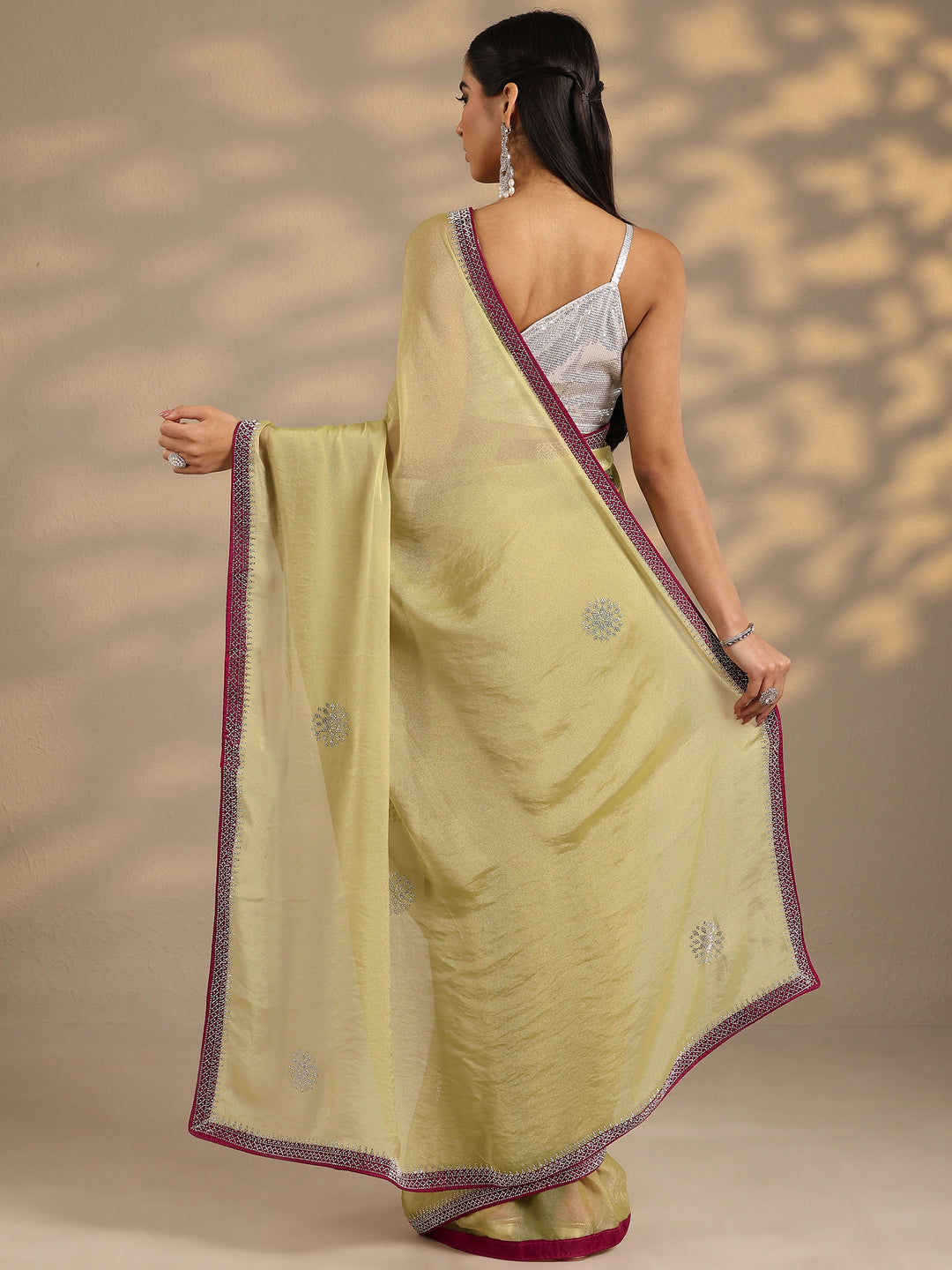  Green Embellished Organza Saree With Unstitched Blouse Piece 