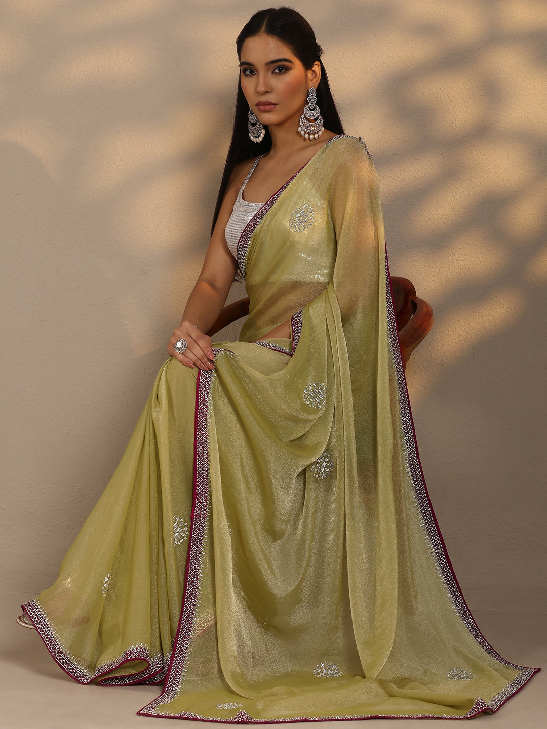  Green Embellished Organza Saree With Unstitched Blouse Piece 
