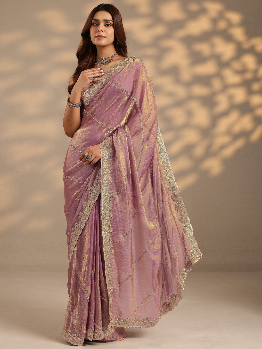  Purple Leheriya Embellished Silk Blend Saree With Unstitched Blouse Piece 