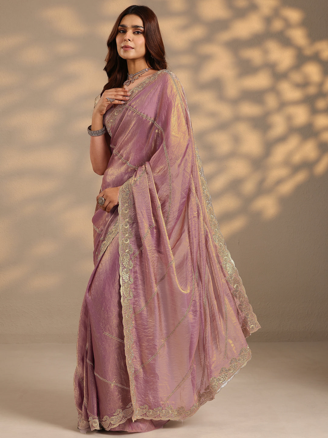  Purple Leheriya Embellished Silk Blend Saree With Unstitched Blouse Piece 