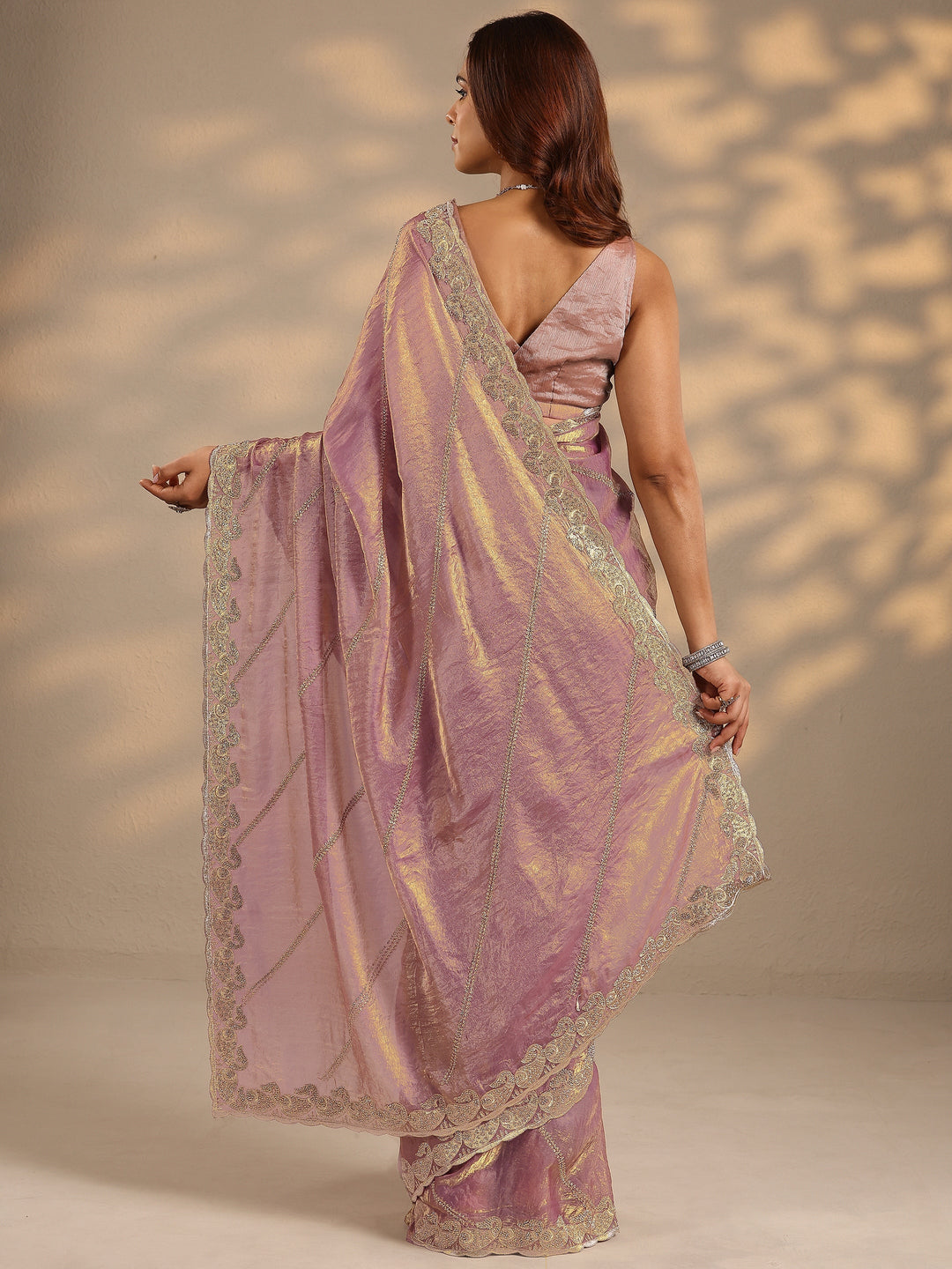  Purple Leheriya Embellished Silk Blend Saree With Unstitched Blouse Piece 