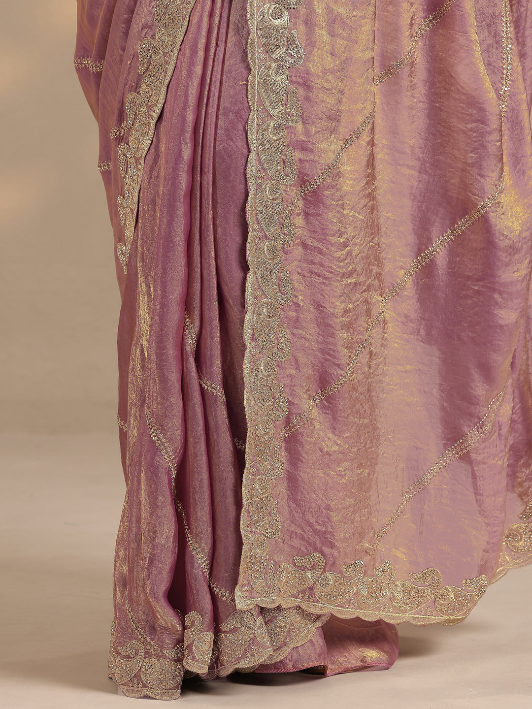  Purple Leheriya Embellished Silk Blend Saree With Unstitched Blouse Piece 