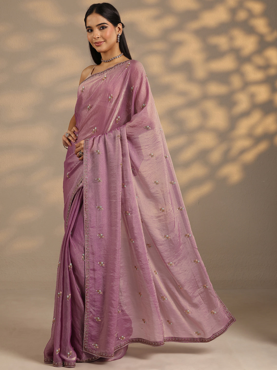  Purple Embellished Silk Blend Saree With Unstitched Blouse Piece 