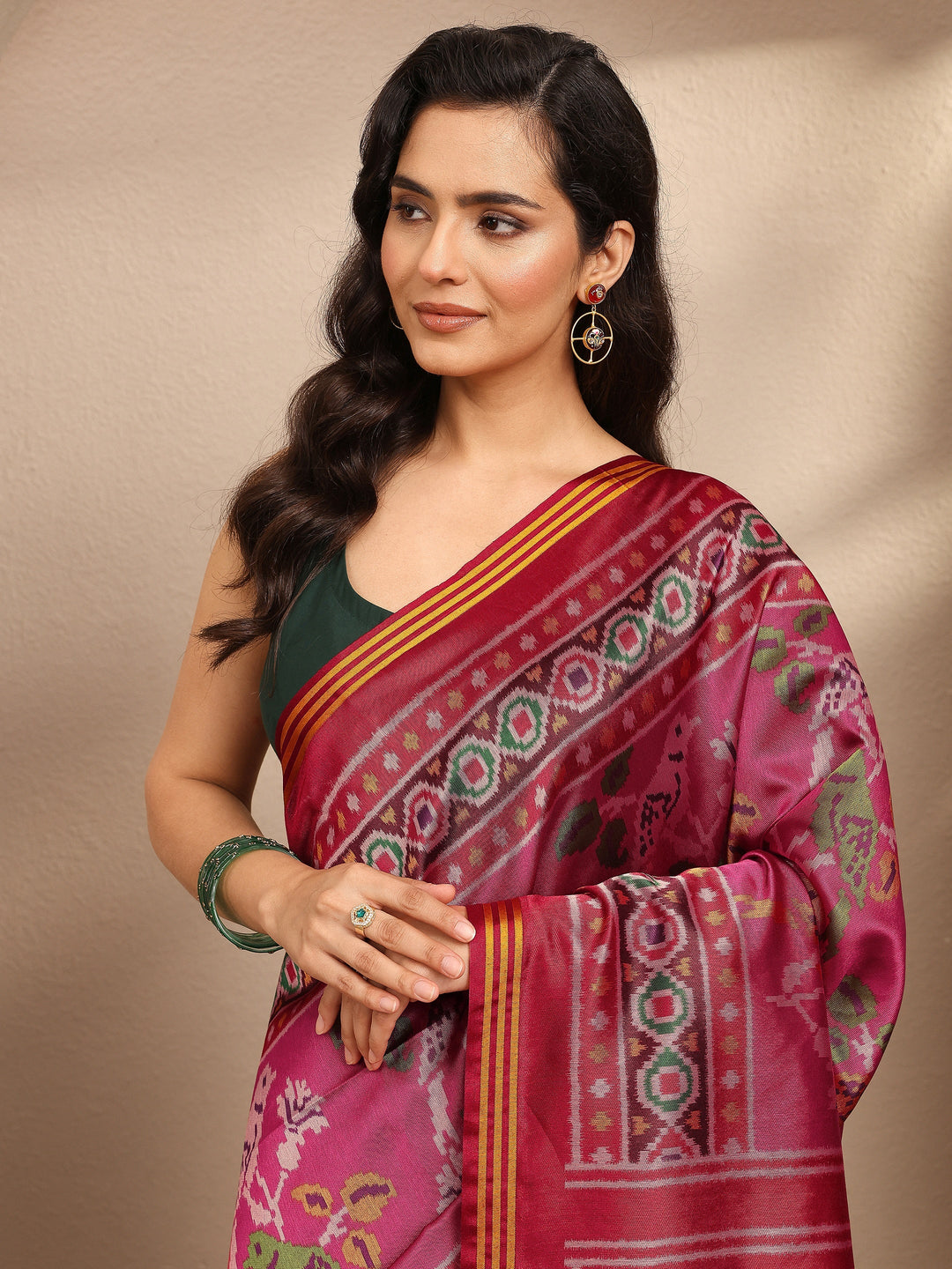  Pink Printed Silk Blend Saree With Unstitched Blouse Piece 