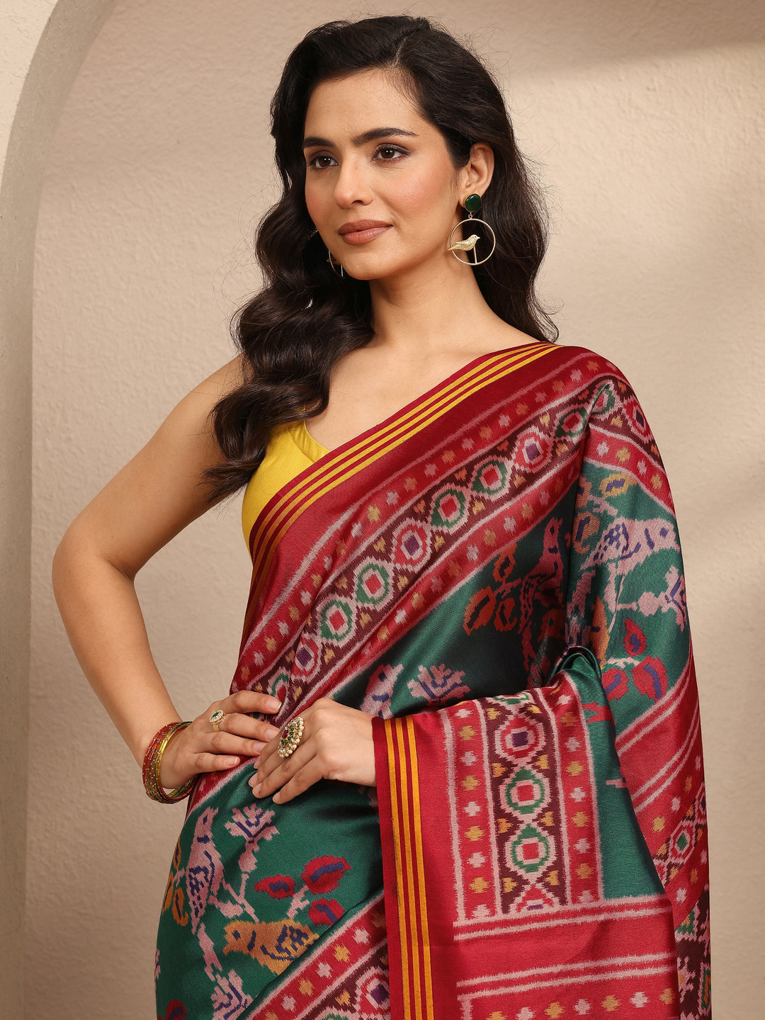  Blue Printed Silk Blend Saree With Unstitched Blouse Piece 