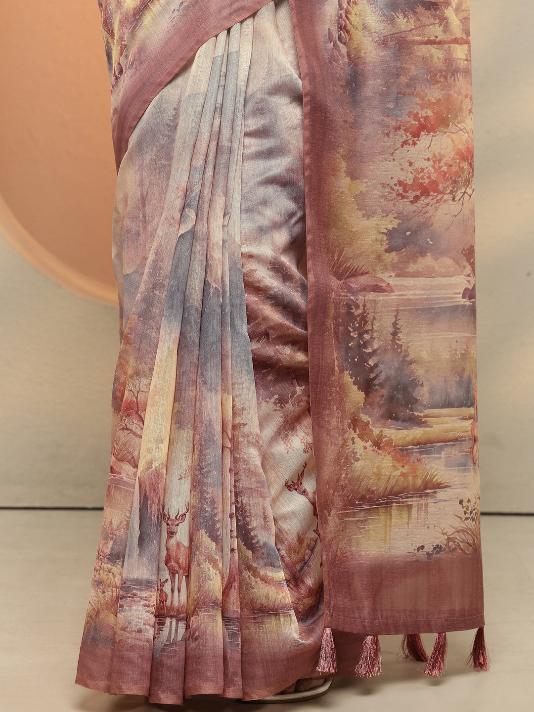  Pink Tribal Printed Silk Blend Saree With Unstitched Blouse Piece 