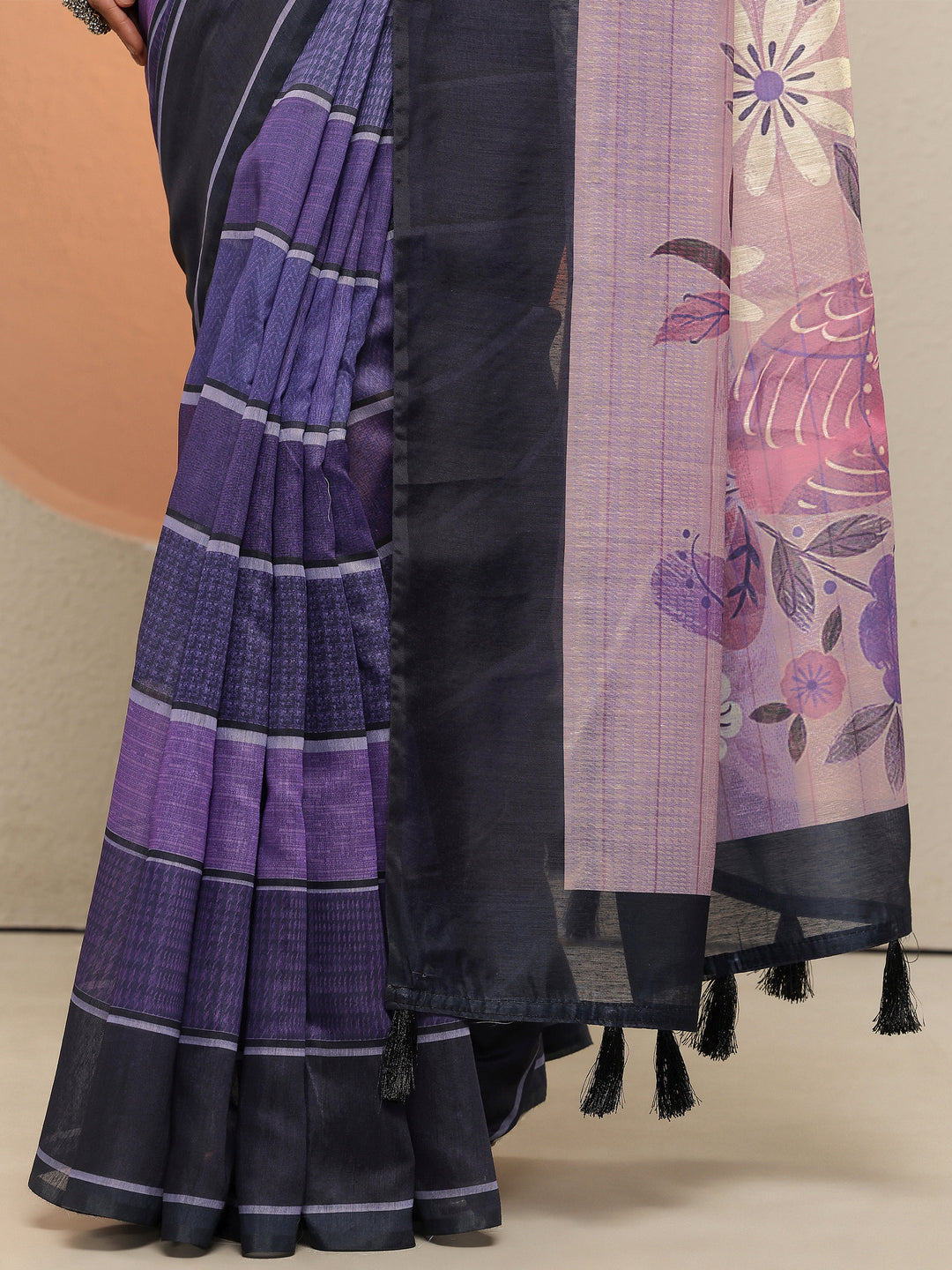  Purple Printed Silk Blend Sarees With Unstitched Blouse Piece 