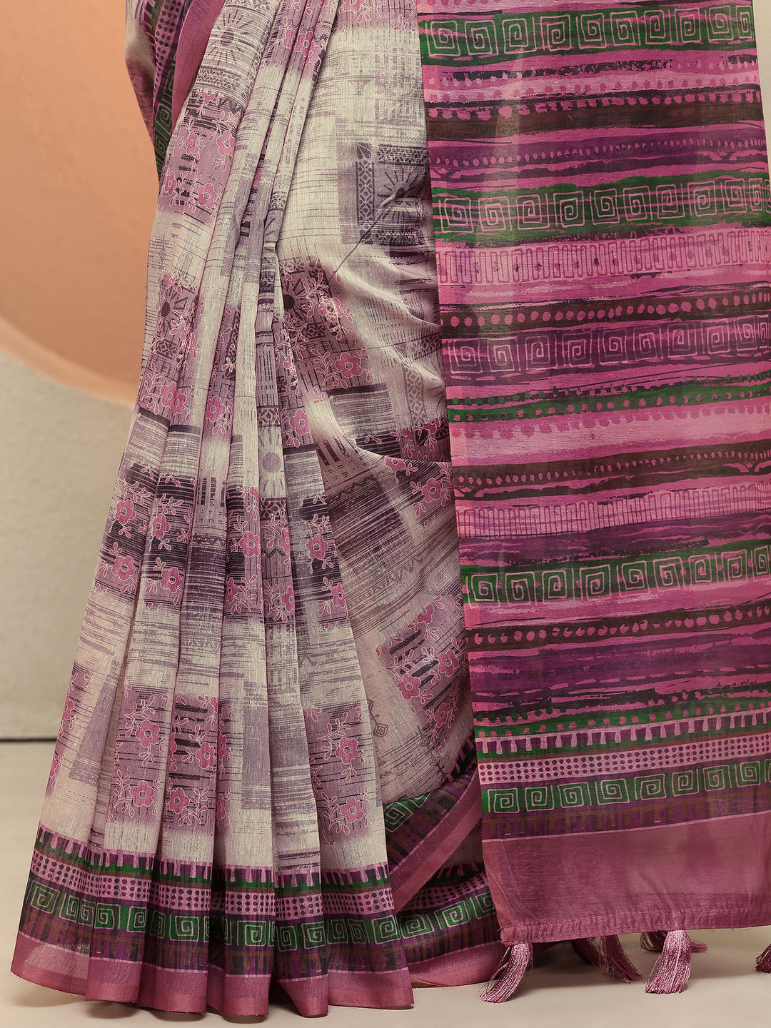 Purple Printed Silk Blend Sarees With Unstitched Blouse Piece 