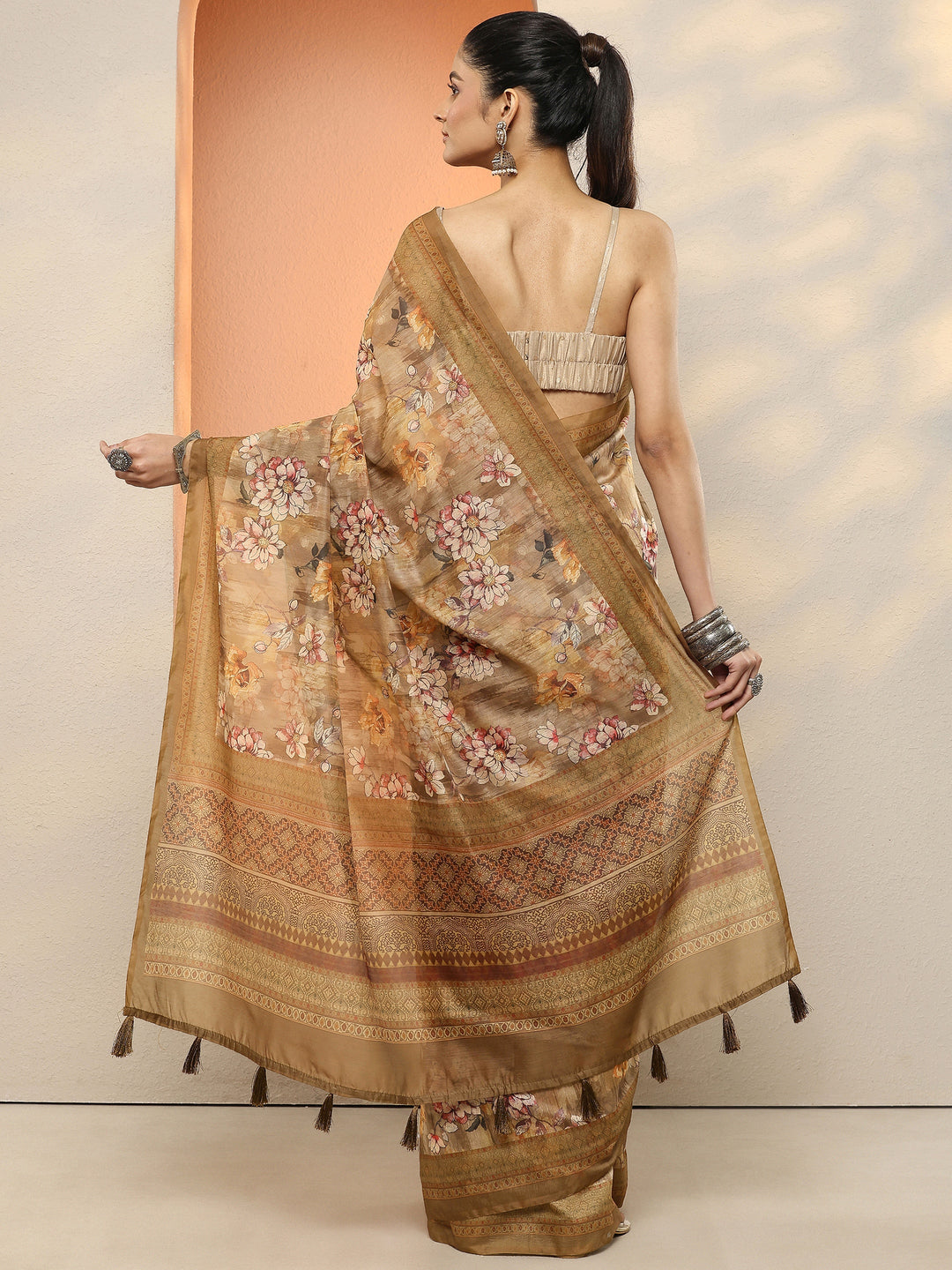  Mustard Printed Silk Blend Sarees With Unstitched Blouse Piece 