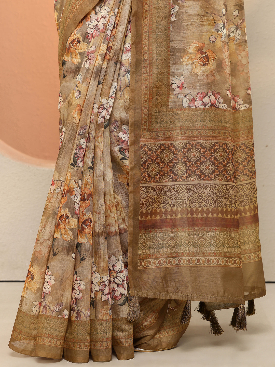  Mustard Printed Silk Blend Sarees With Unstitched Blouse Piece 