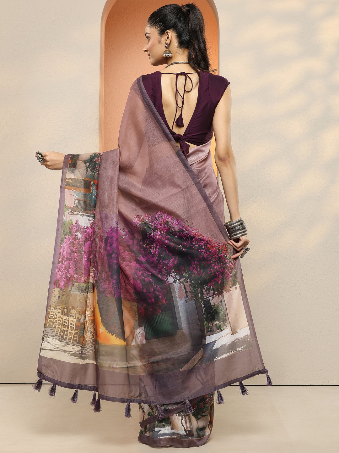  Mauve Tribal Printed Sarees With Unstitched Blouse Piece 