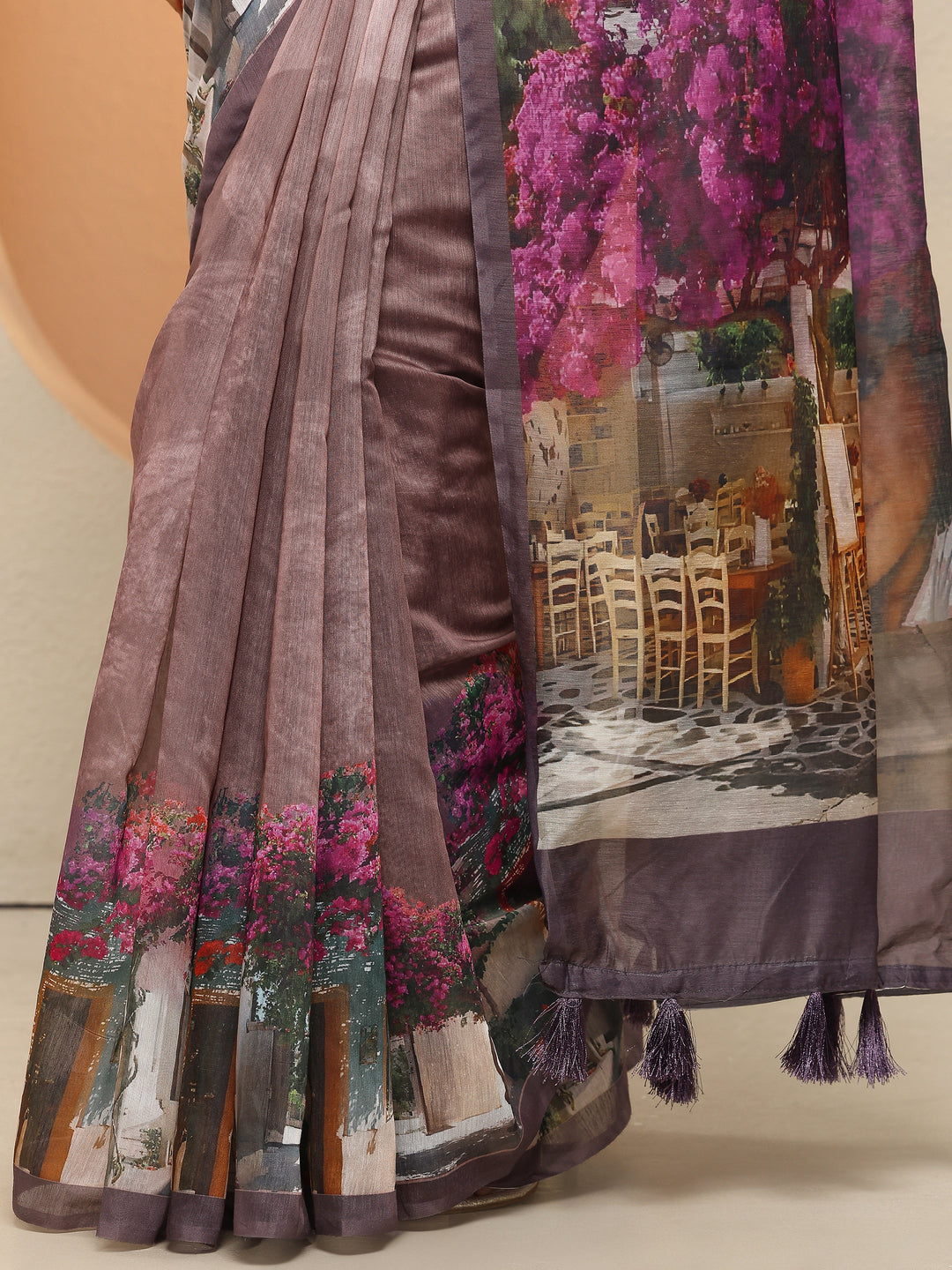 Mauve Tribal Printed Sarees With Unstitched Blouse Piece 