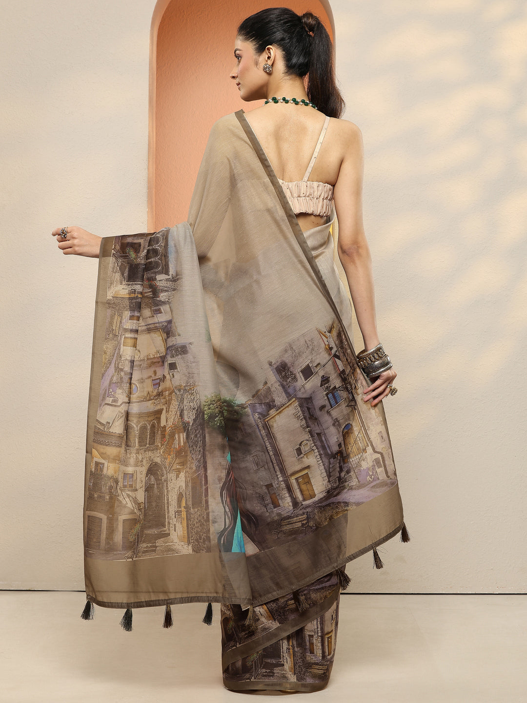  Green Tribal Printed Sarees With Unstitched Blouse Piece 