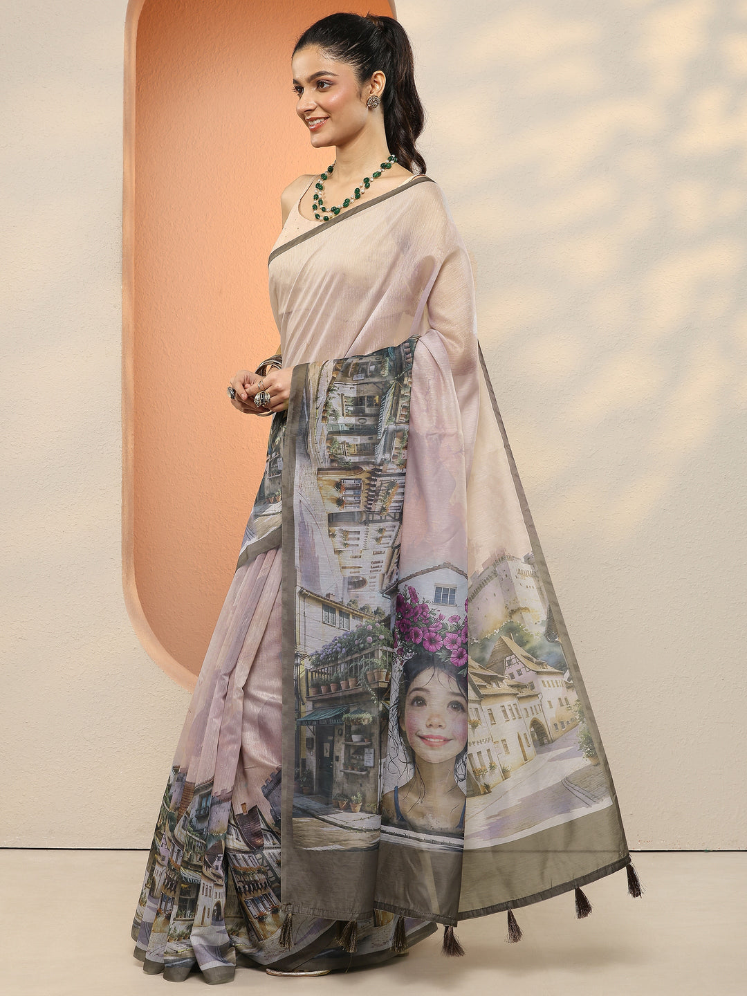  Lavender Tribal Printed Sarees With Unstitched Blouse Piece 