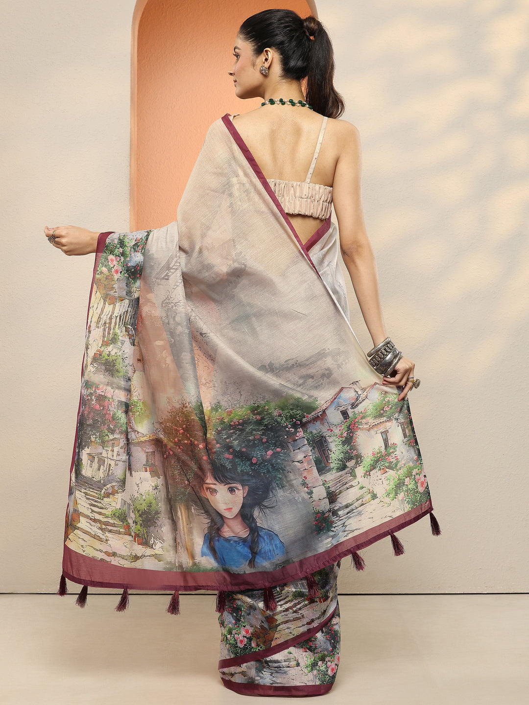  Grey Tribal Printed Sarees With Unstitched Blouse Piece 