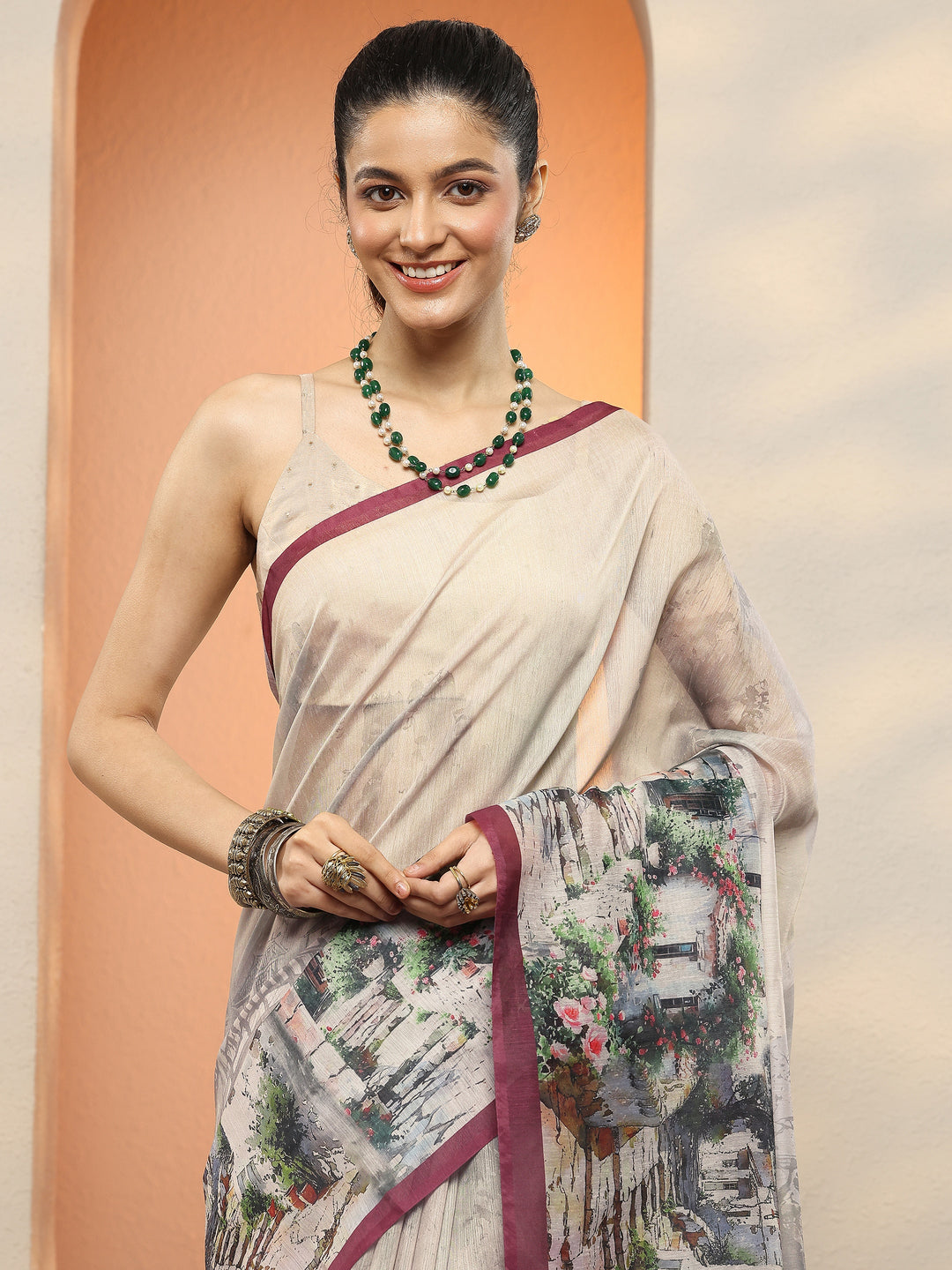  Grey Tribal Printed Sarees With Unstitched Blouse Piece 