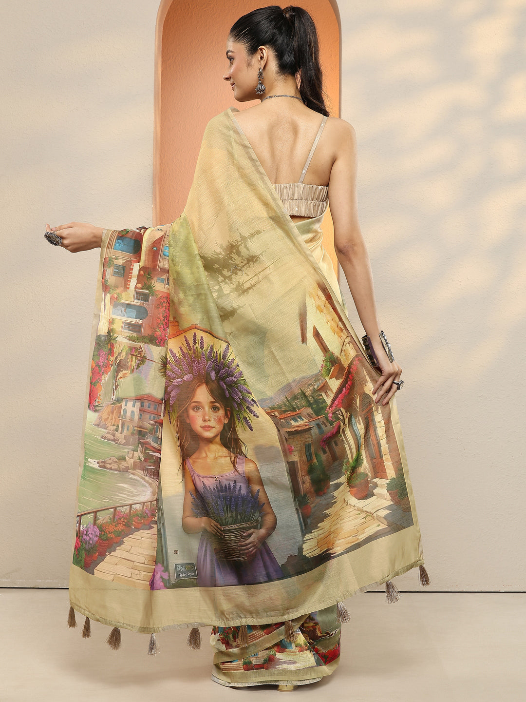  Yellow Tribal Printed Sarees With Unstitched Blouse Piece 