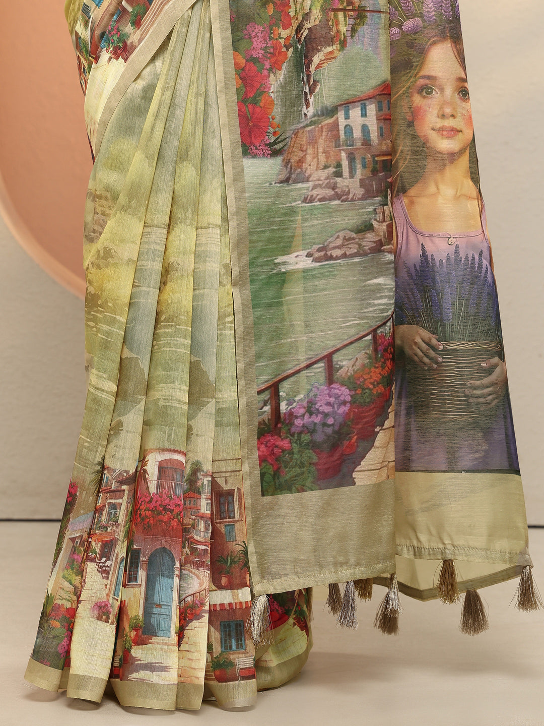  Yellow Tribal Printed Sarees With Unstitched Blouse Piece 