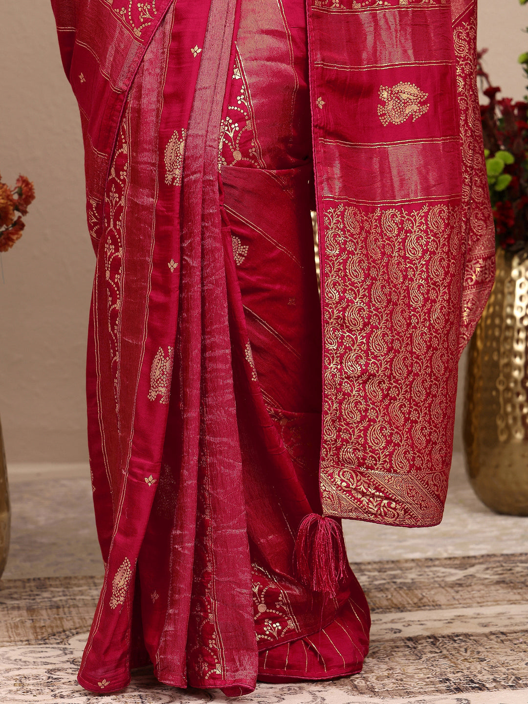  Pink Woven Design Banarsi Silk Blend Saree With Unstitched Blouse Piece 