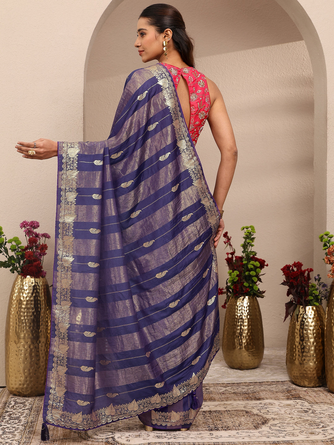  Purple Woven Design Banarsi Silk Blend Saree With Unstitched Blouse Piece 