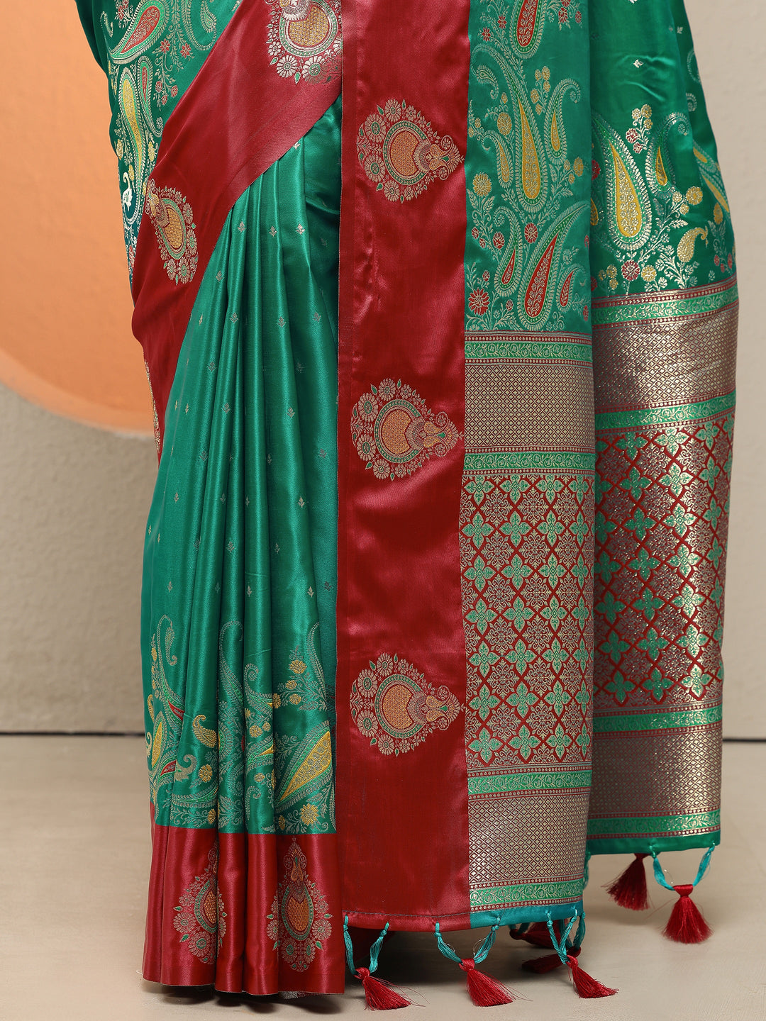  Green Woven Design Silk Blend Sarees With Unstitched Blouse Piece 