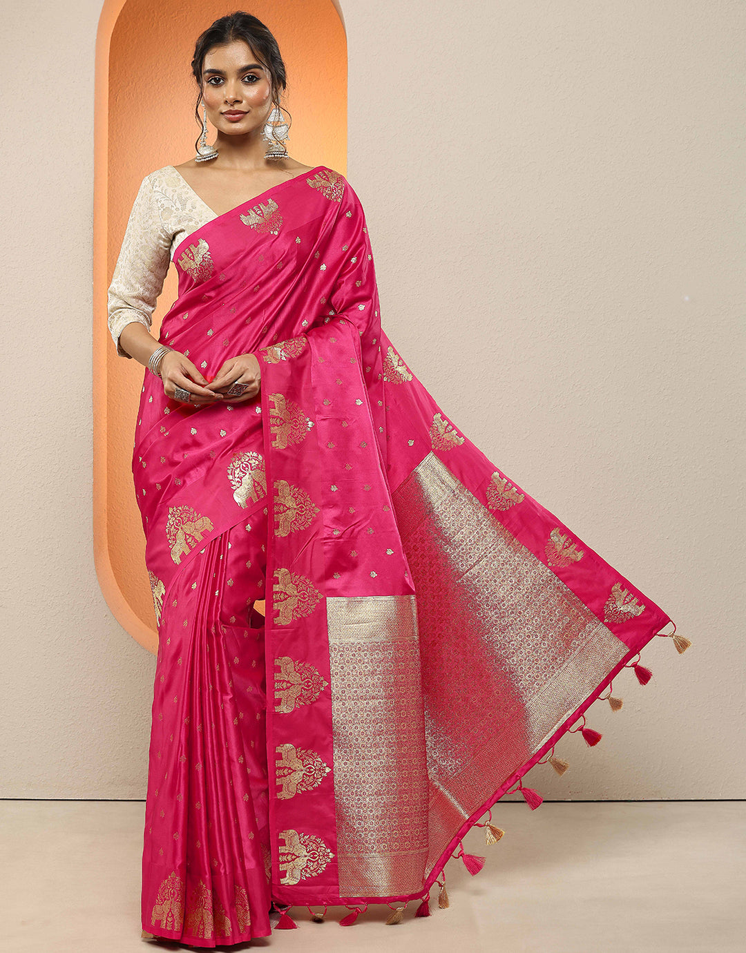  Pink Woven Design Silk Blend Sarees With Unstitched Blouse Piece 
