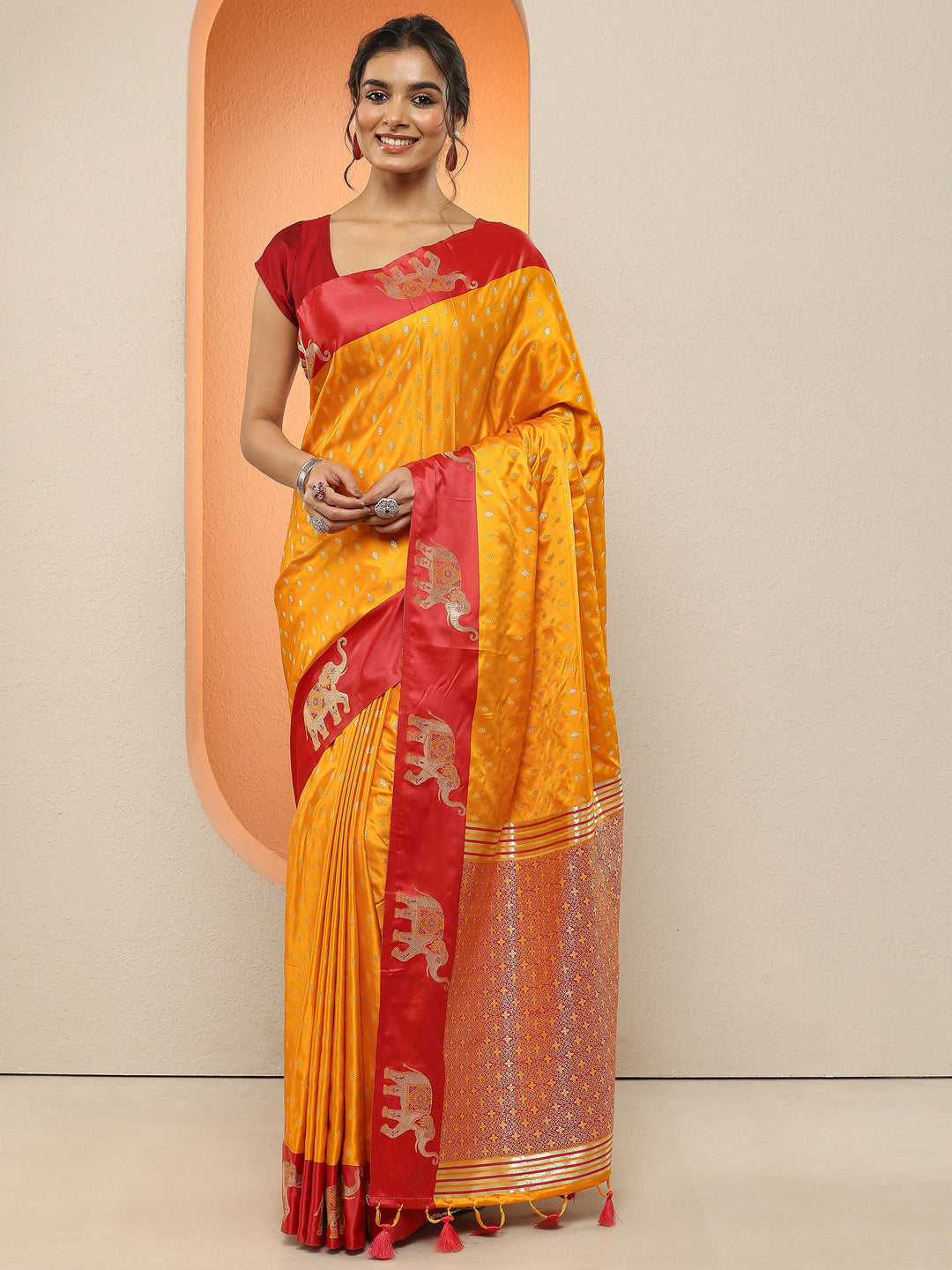  Mustard  Woven Design Silk Blend Sarees With Unstitched Blouse Piece 