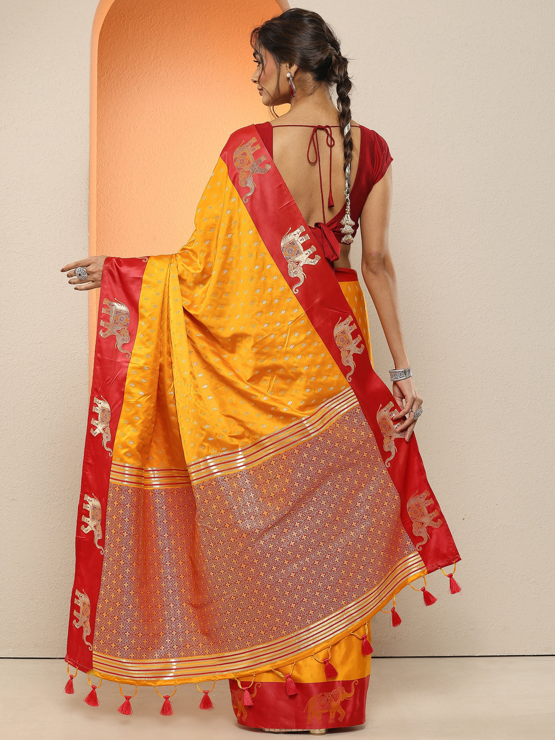  Mustard  Woven Design Silk Blend Sarees With Unstitched Blouse Piece 