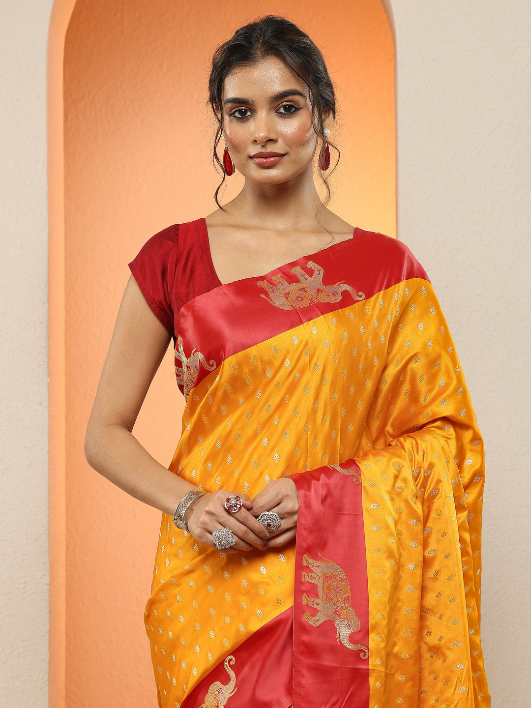  Mustard  Woven Design Silk Blend Sarees With Unstitched Blouse Piece 