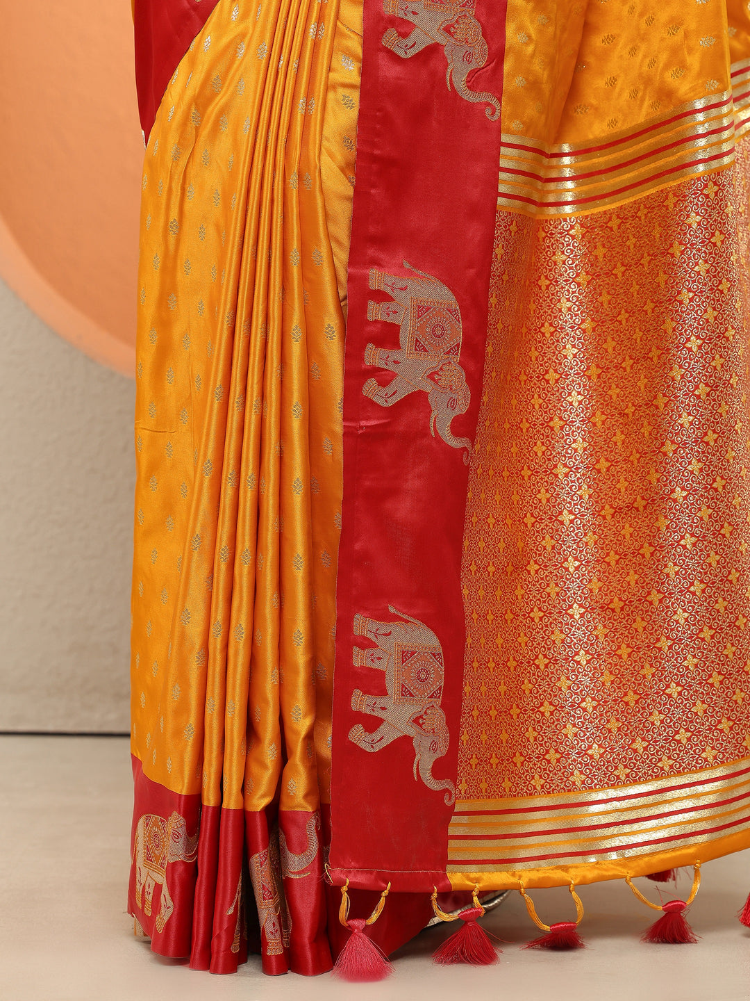  Mustard  Woven Design Silk Blend Sarees With Unstitched Blouse Piece 