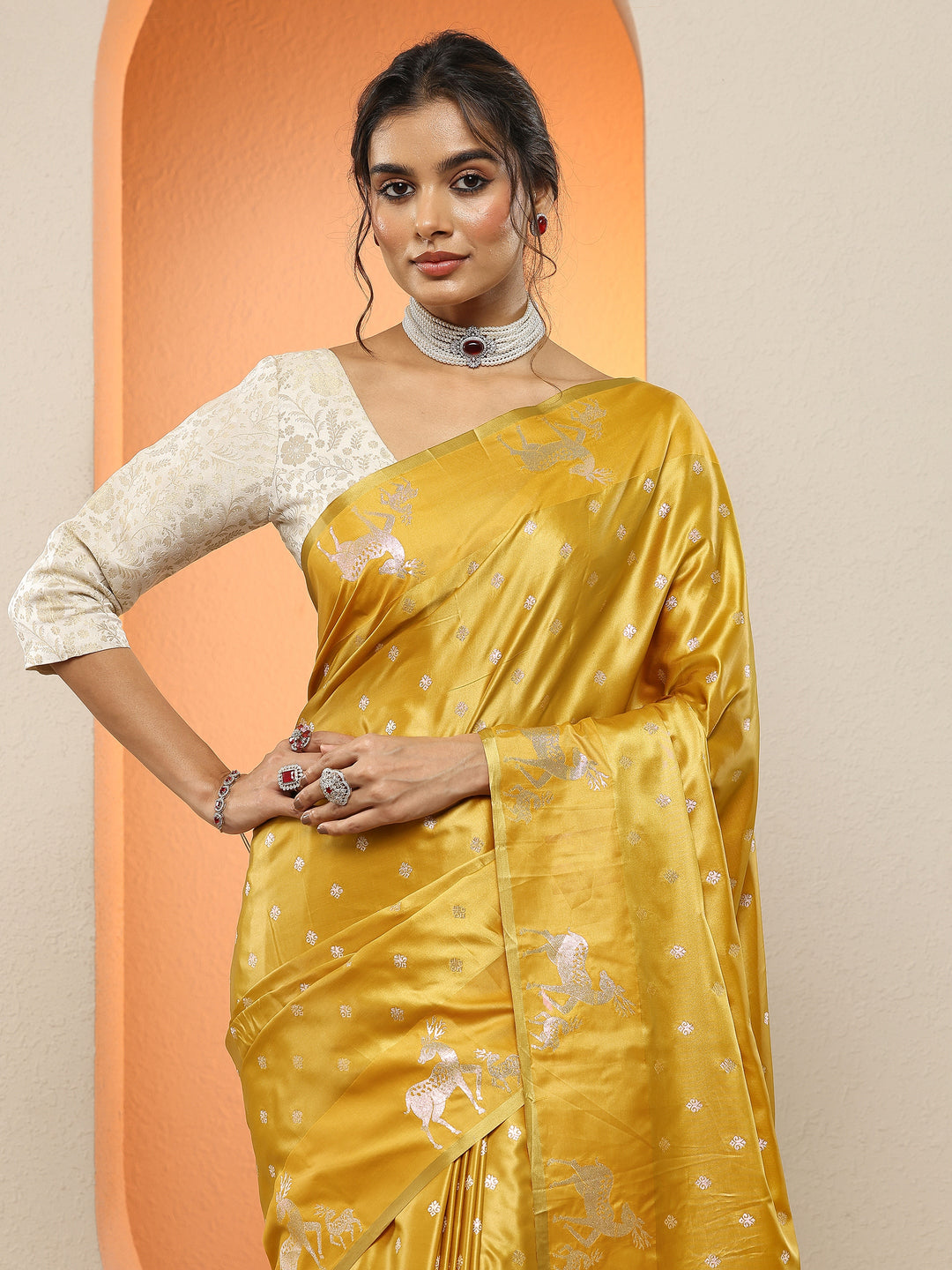  Yellow Woven Design Silk Blend Sarees With Unstitched Blouse Piece 
