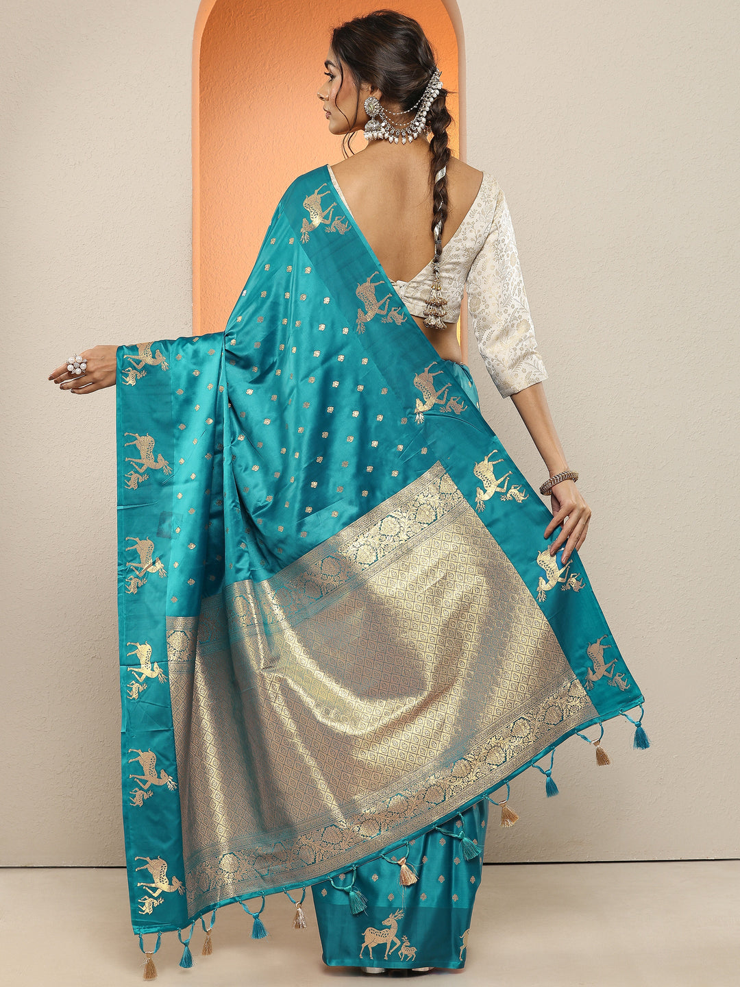  Blue Woven Design Silk Blend Sarees With Unstitched Blouse Piece 