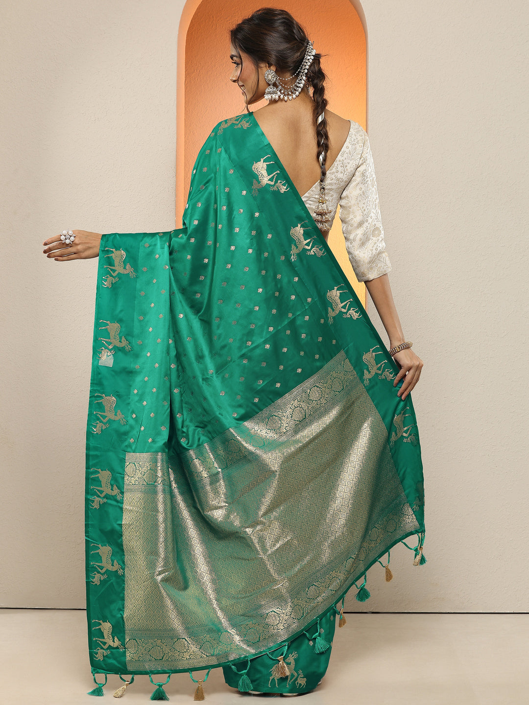  Green Woven Design Silk Blend Sarees With Unstitched Blouse Piece 