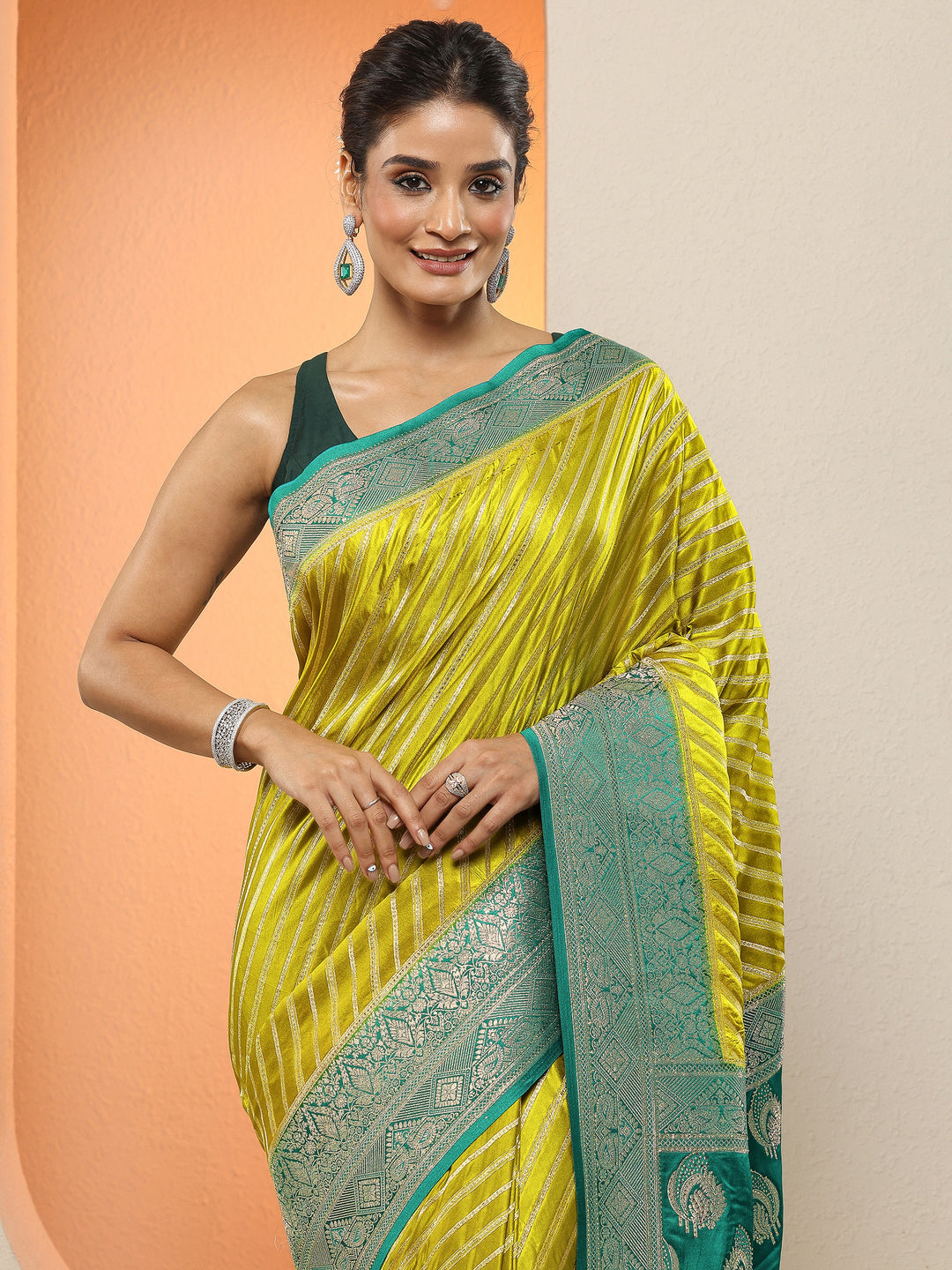  Green Woven Design Silk Blend Sarees With Unstitched Blouse Piece 