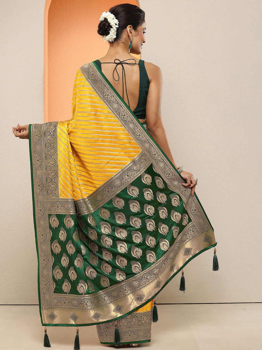  Mustard Woven Design Silk Blend Sarees With Unstitched Blouse Piece 