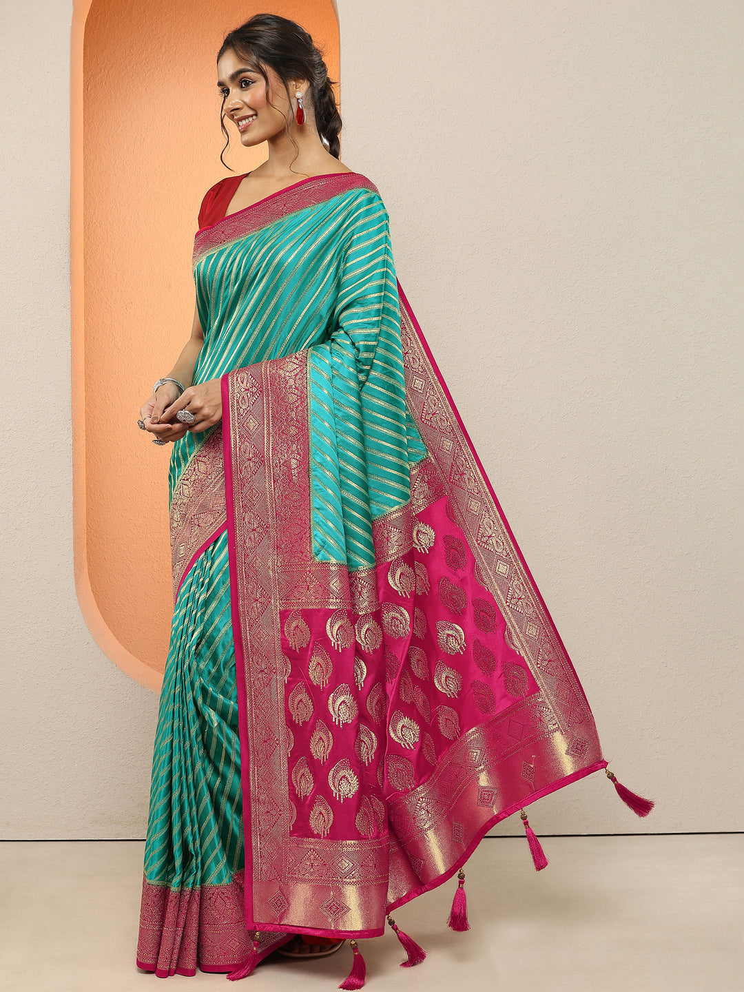  Green Woven Design Silk Blend Sarees With Unstitched Blouse Piece 