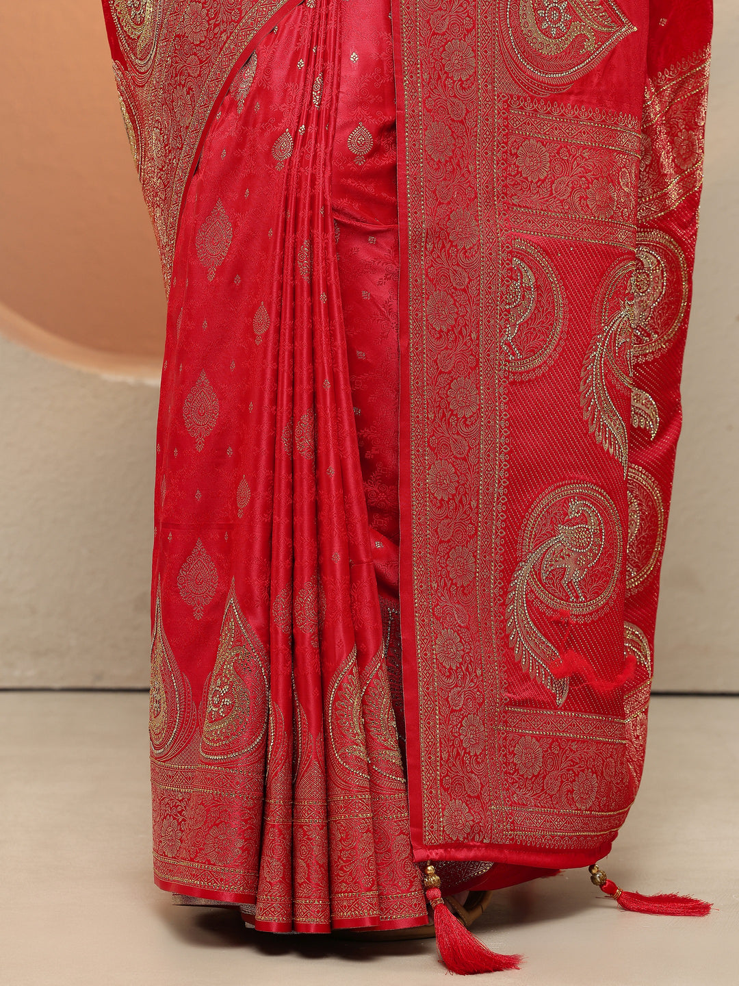  Red Woven Design Silk Blend Sarees With Unstitched Blouse Piece 