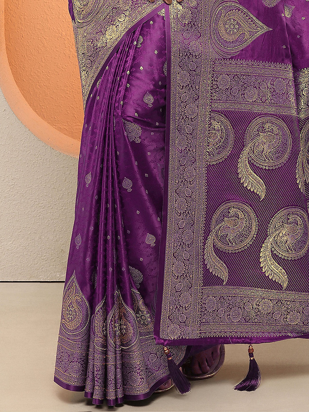 Purple Woven Design Silk Blend Sarees With Unstitched Blouse Piece 