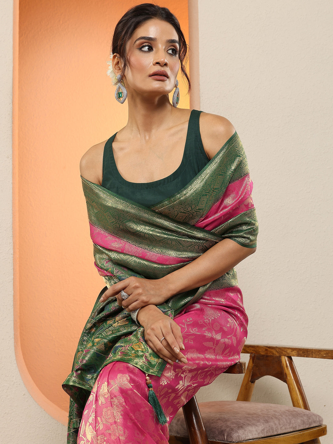  Pink Woven Design Silk Blend Sarees With Unstitched Blouse Piece 