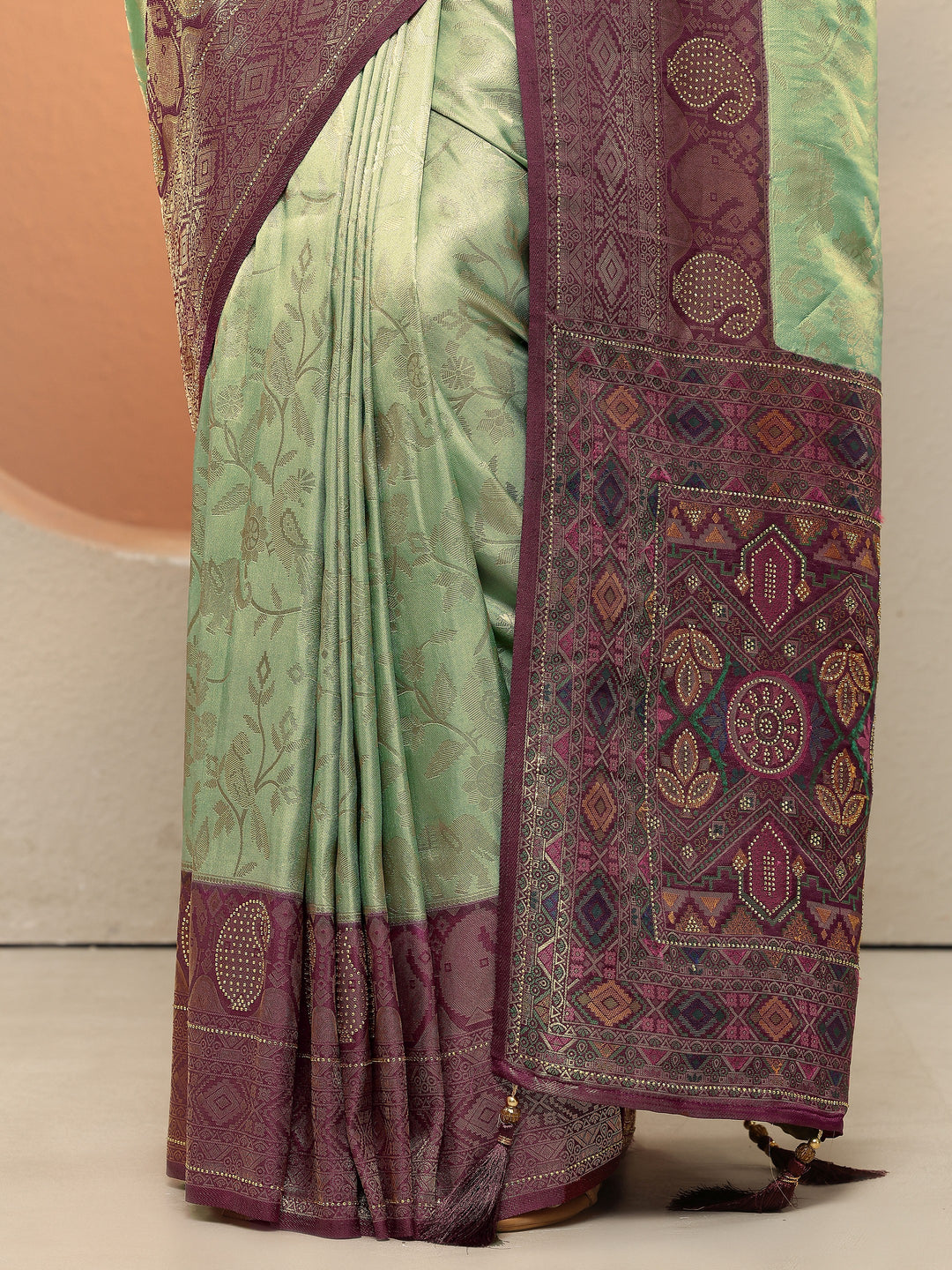  Sea Green Woven Design Silk Blend Sarees With Unstitched Blouse Piece 