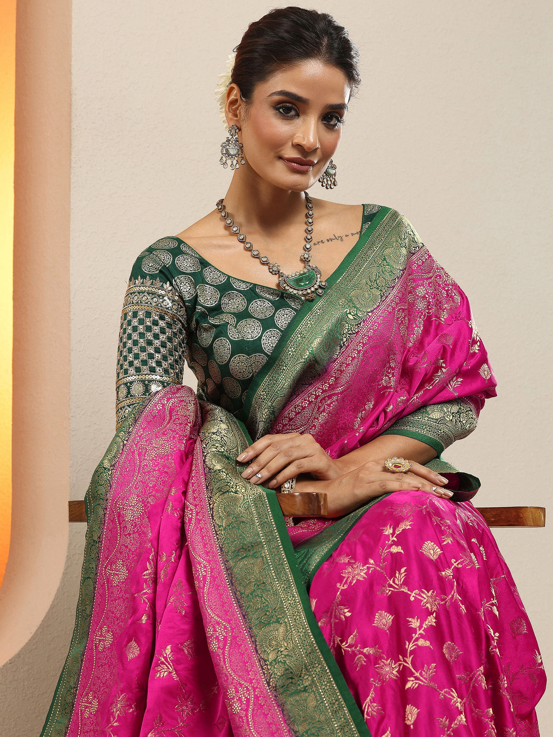  Pink Woven Design Silk Blend Sarees With Unstitched Blouse Piece 