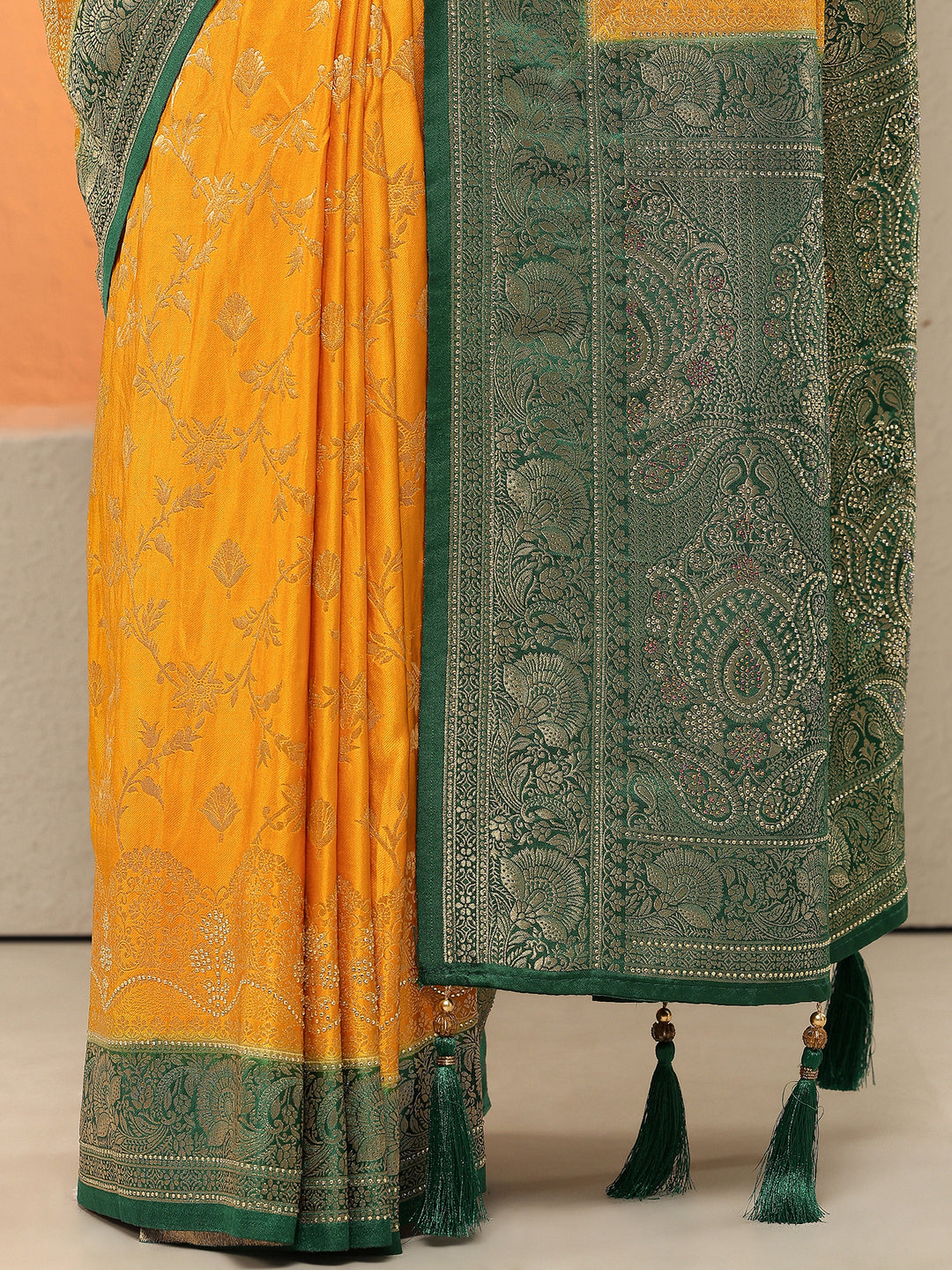  Mustard Woven Design Silk Blend Sarees With Unstitched Blouse Piece 