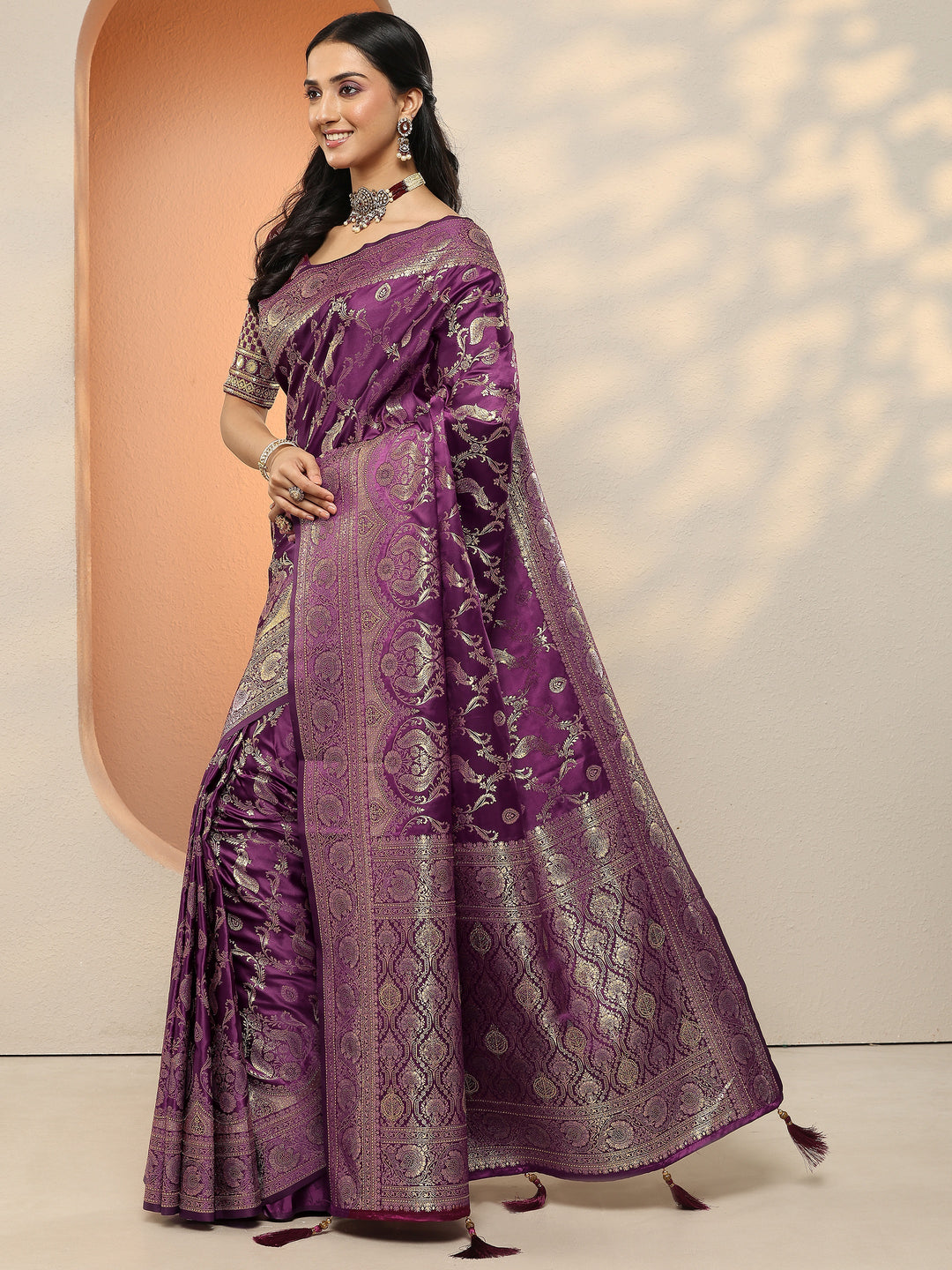  Burgundy Woven Design Silk Blend Sarees With Unstitched Blouse Piece 