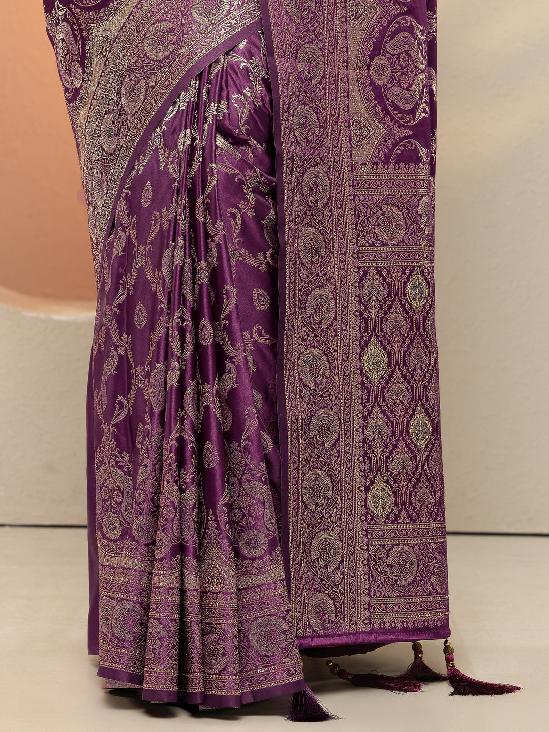  Burgundy Woven Design Silk Blend Sarees With Unstitched Blouse Piece 