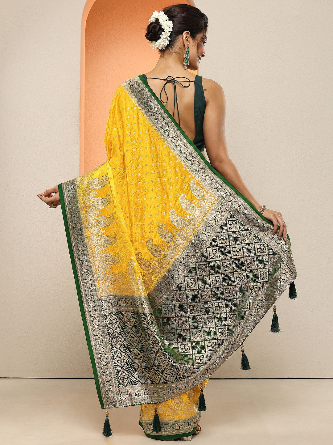  Mustard Paisley Woven Design Sarees With Unstitched Blouse Piece 